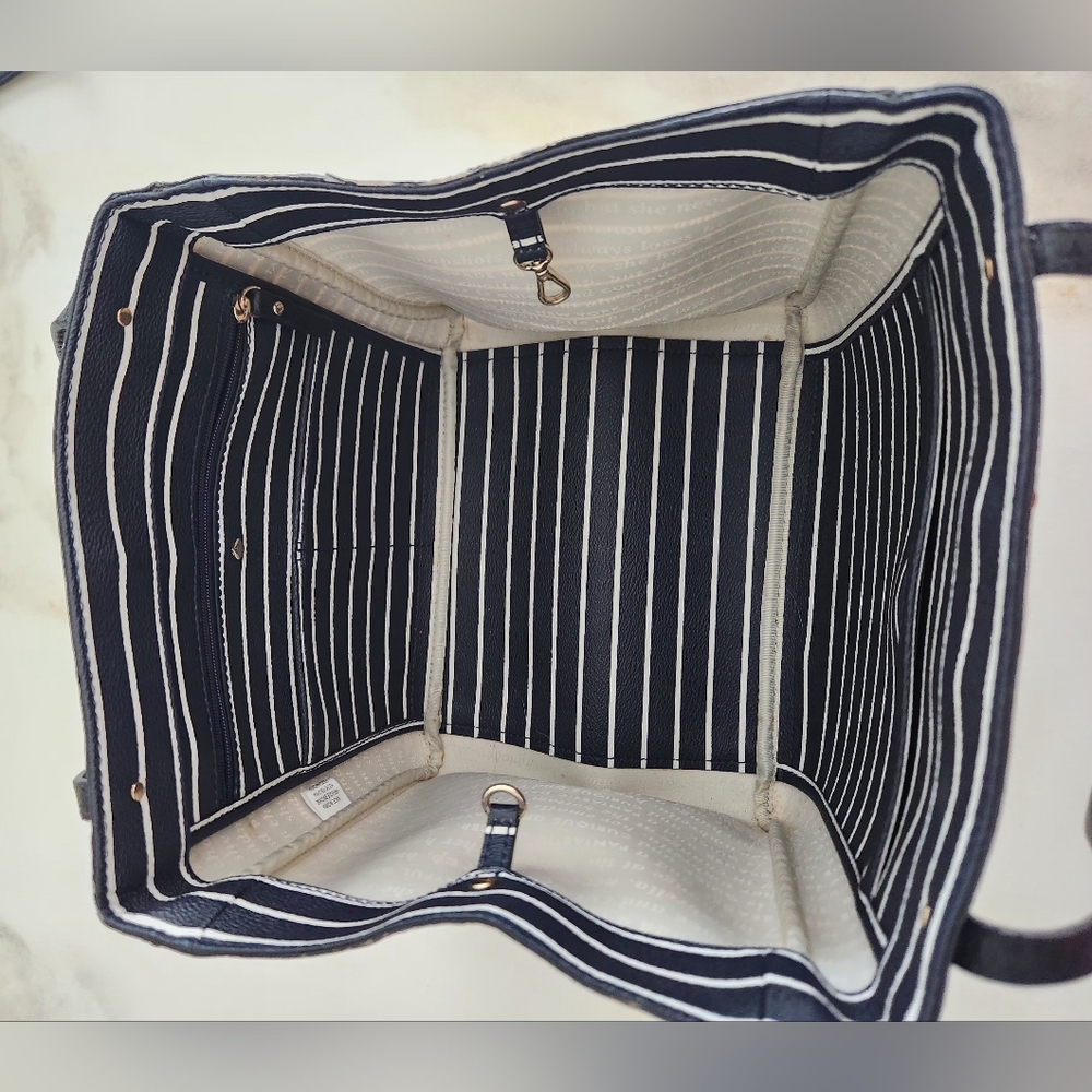 Kate Spade Navy & White Striped Bag. Unique Square Pop Open Bucket Bag Tote - Picture 10 of 14